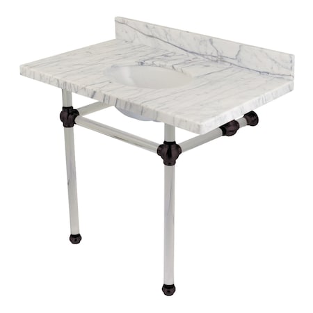 Fauceture 36" x 22" Carrara Marble Vanity Top w/Clear Acrylic Console Legs, Carrara Marble/Oil Rubbed Bronze KVPB3630MA5